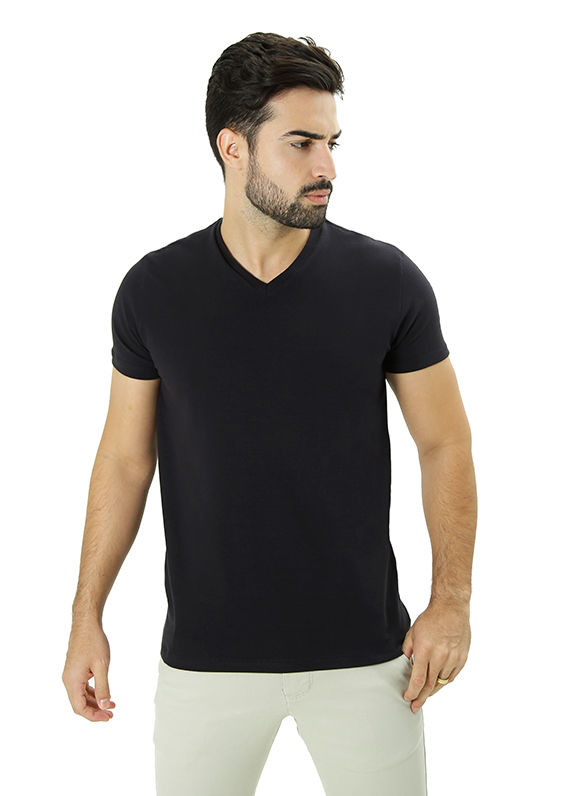 CAMISETA BÁSICA COTTON GOLA V PRETA