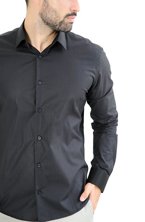 CAMISA MANGA LONGA SLIM FIT BÁSICA PRETA - Imagem 4