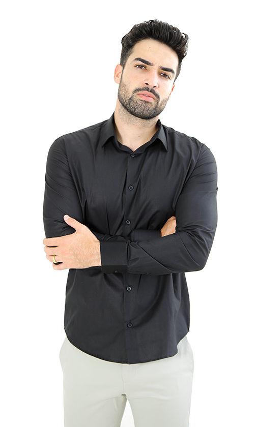 CAMISA MANGA LONGA SLIM FIT BÁSICA PRETA - Imagem 2